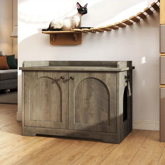 Cat Litter Box Enclosure Furniture Indoor Wooden Cat Washroom with Scratching Pad Cat Washroom Pet House 31.5x22.05x19.69in