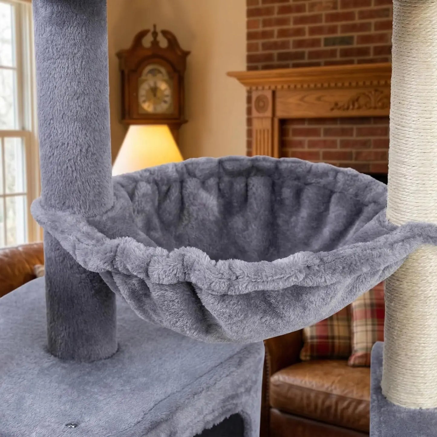 Cat Tree with Cat Condo and Hammock for Indoor Cats, Cat Tree with Self-Grooming Brush and Toy Balls