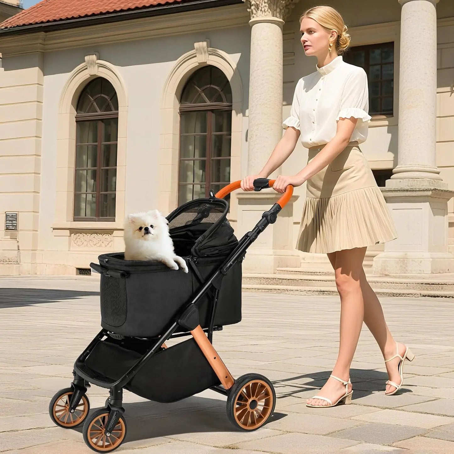 Pet Dog Stroller for Small Medium Dogs 10-30 lbs, Foldable Cat-Strollers Removable Carrier, Pet-Strollers w/ Storage Bag