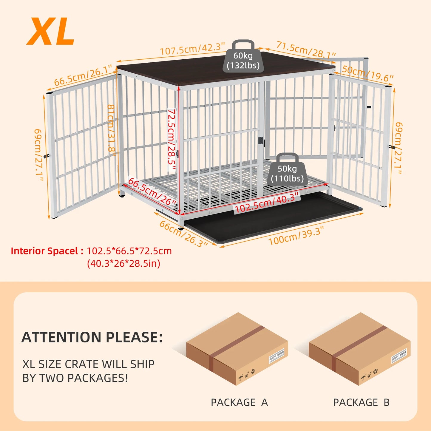 BINGOPAW Wooden Dog Crate Kennel Table With Three Doors Removable Tray