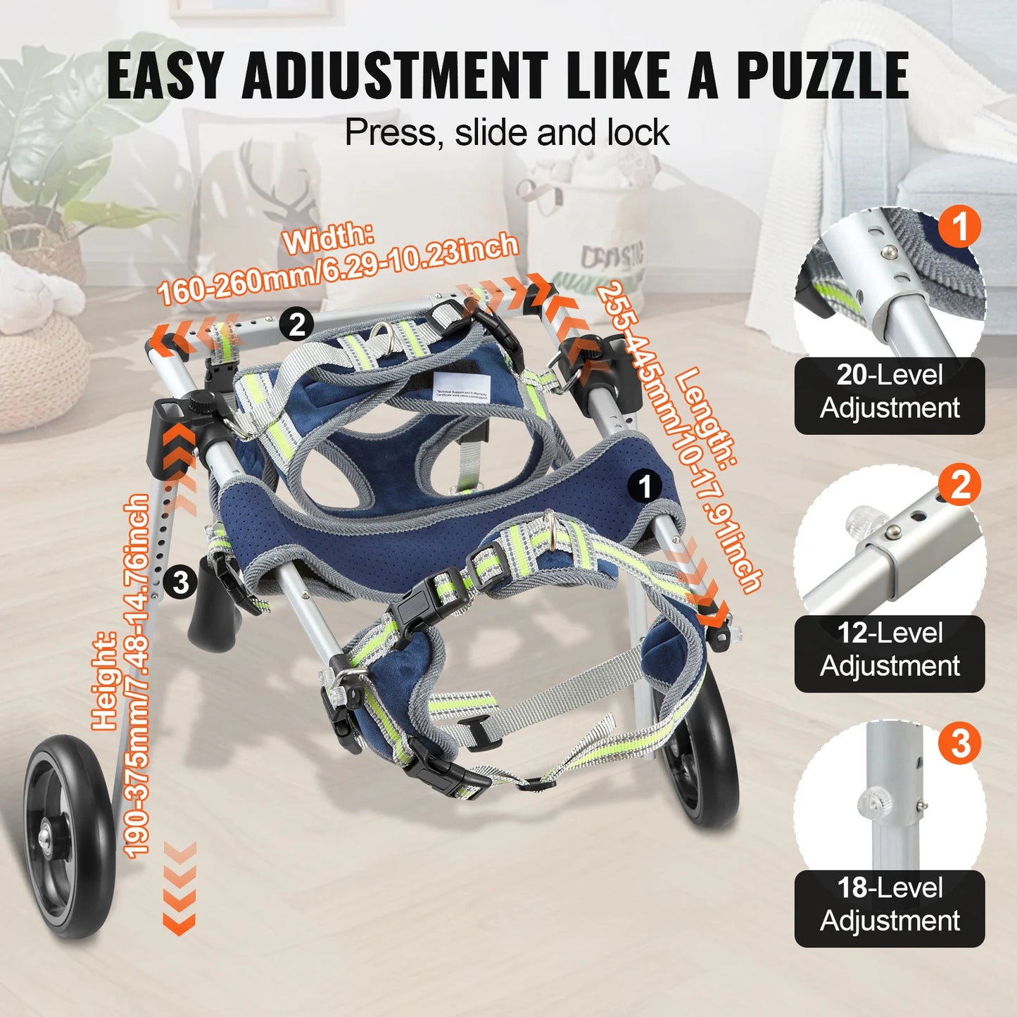 Dog Wheelchair With Two Wheels For Hind Legs And Mobility