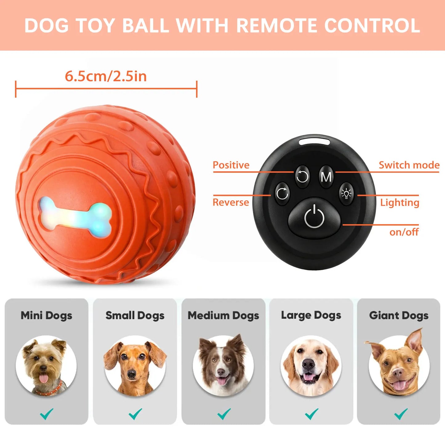 Remote Control Dog Toy Ball Interactive Rolling Ball Auto Moving Dog Toy Multiple Modes Rechargeable Automatic Ball Pet Toy Supplies