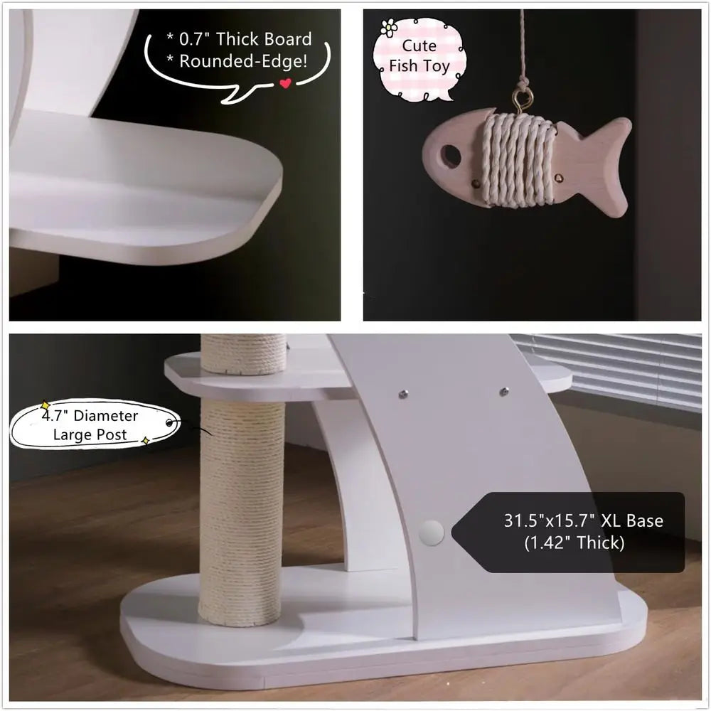 SHENGOCASE ern Stylish 52.4 inches Tall Wooden Cat Tree Tower, Aesthetic Cat Condo Ladder with 5-Level Big Perch Platorm Bed or