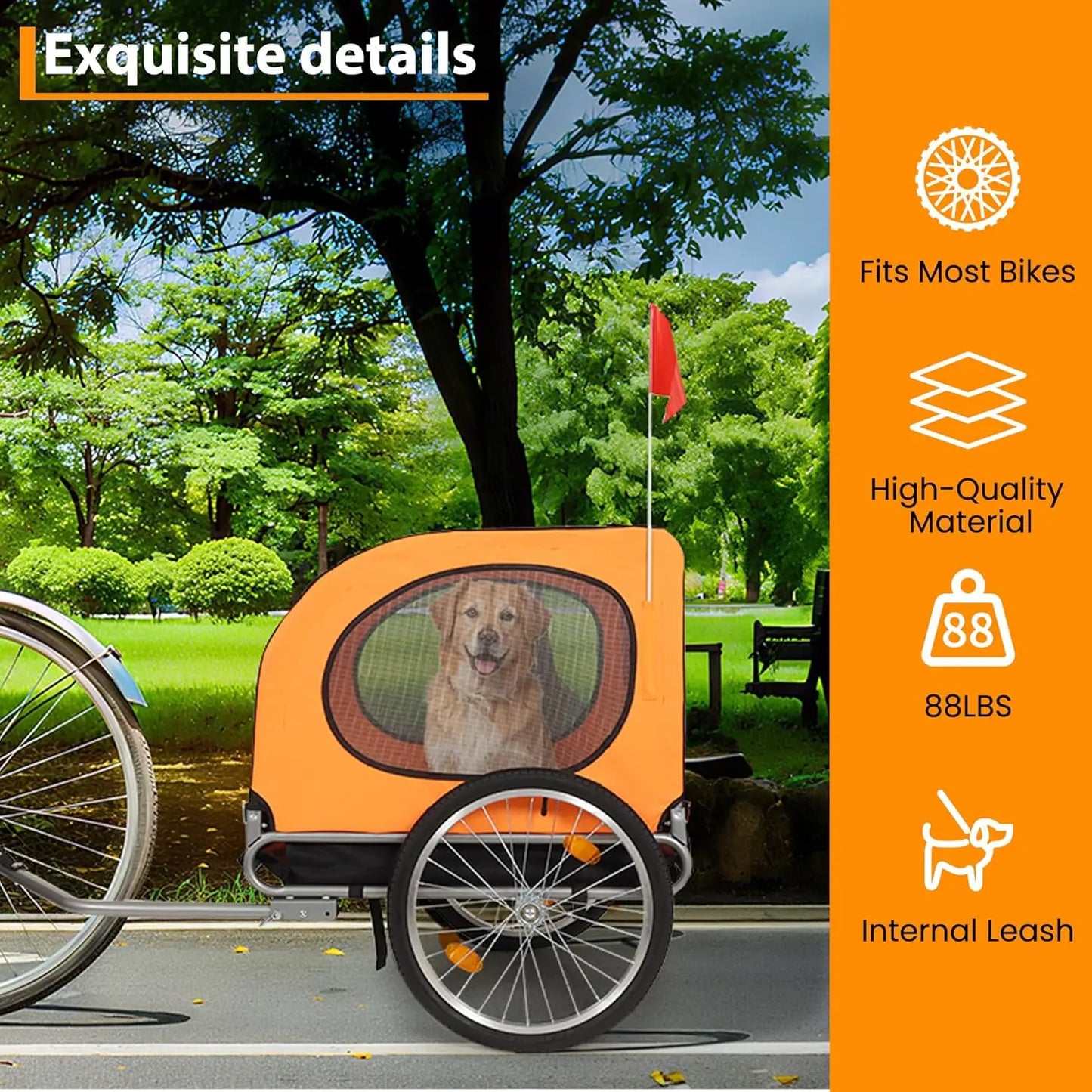Twister.ck Large Foldable Bike Dog Trailer With Quick Release Wheels