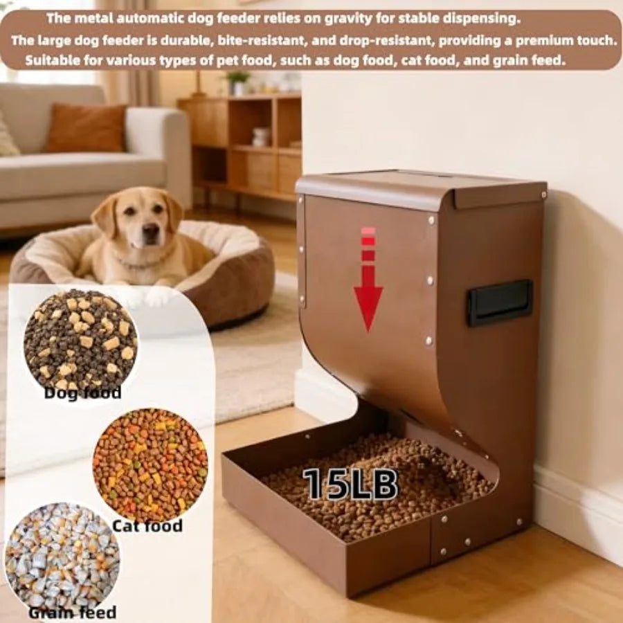 Galvanized Gravity Automatic Dog Feeder For Large Dogs Indoor Outdoor