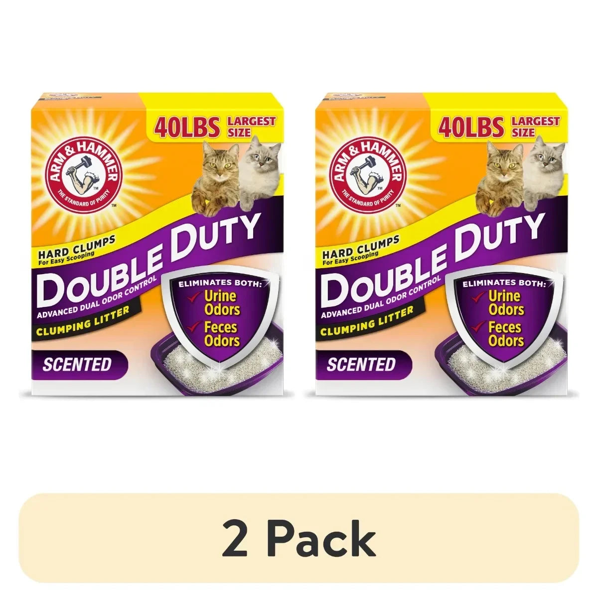 (2 Pack) Dual Action Cat Litter, Premium Deodorizing Clumping Cat Litter, Scented, 40 lbs