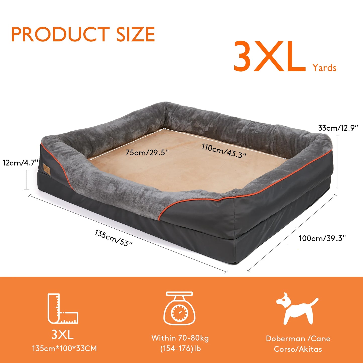 Borwart Orthopedic Memory Foam Dog Bed With Waterproof Removable Cover