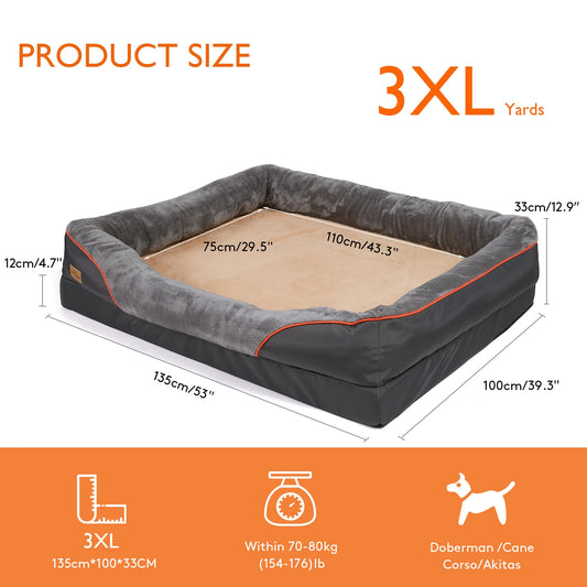 Borwart Orthopedic Memory Foam Dog Bed With Waterproof Removable Cover