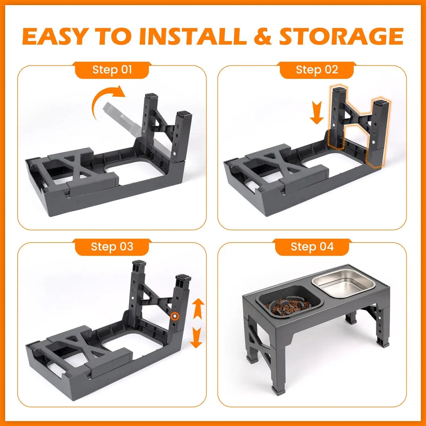 Elevated Slow Feeder Dog Bowls With Foldable Non Slip Stand