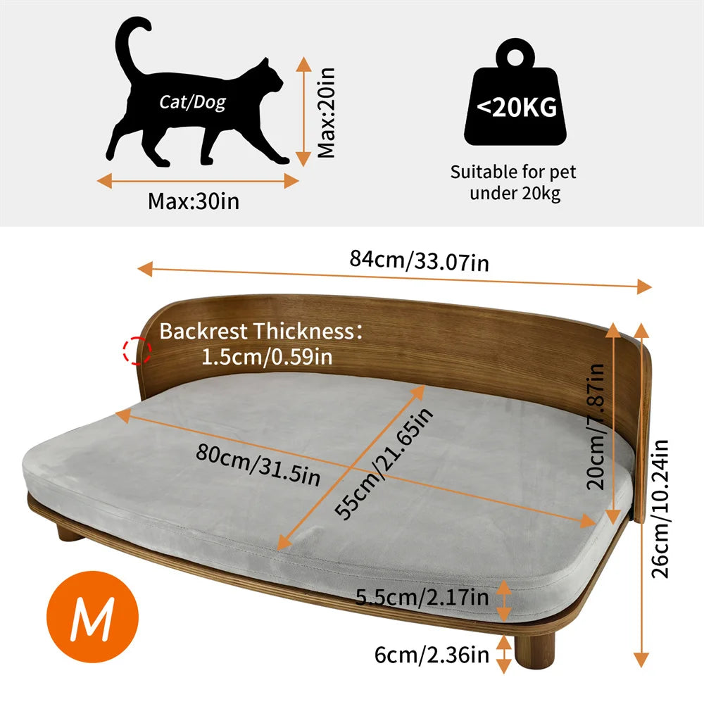 Borwart Elevated Wood Pet Sofa Bed for Dogs Cushion
