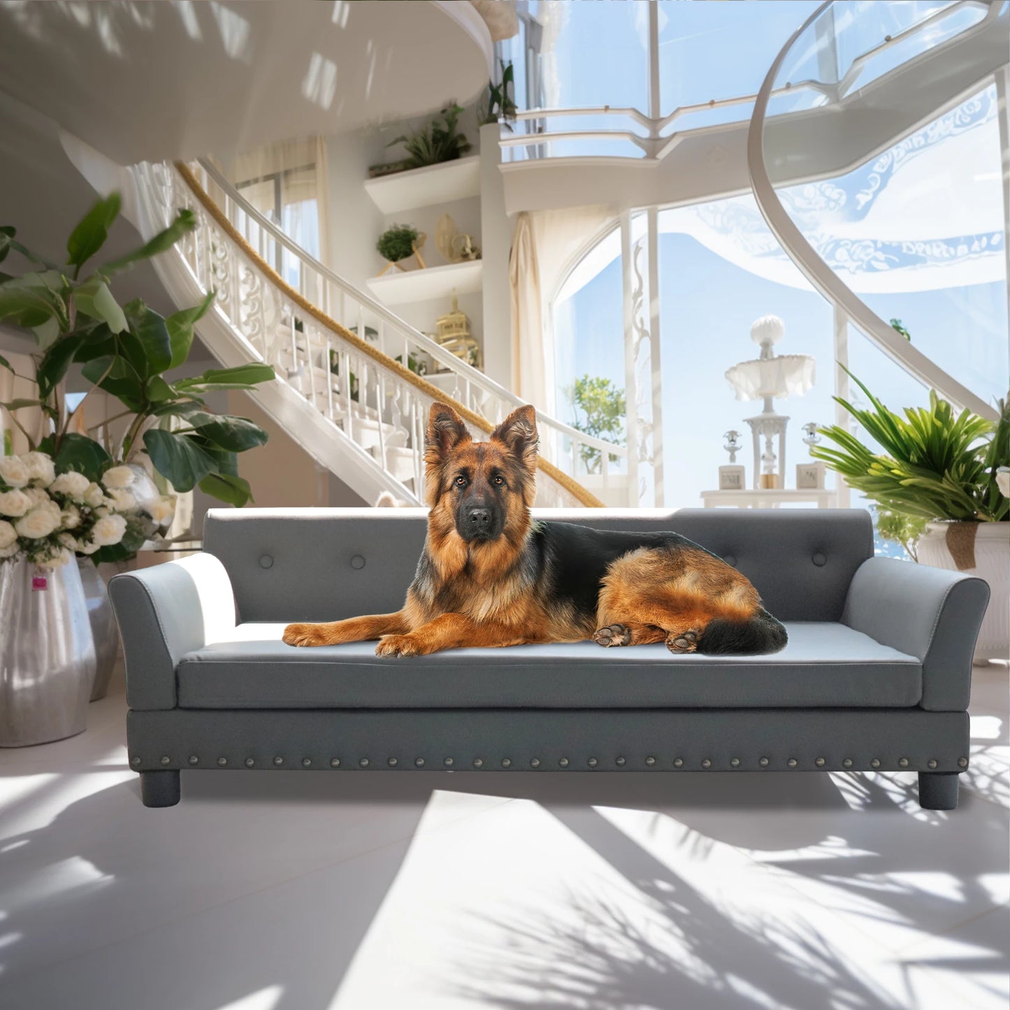 BINGOPAW Durable Elevated Leather Dog Bed Sofa For Pets