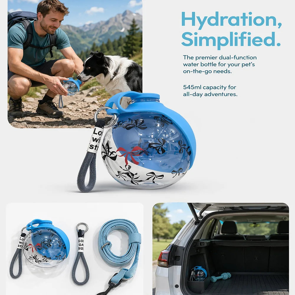 2 In 1 Portable Dog Water Bottle With Lanyard And Foldable Silicone Bowl