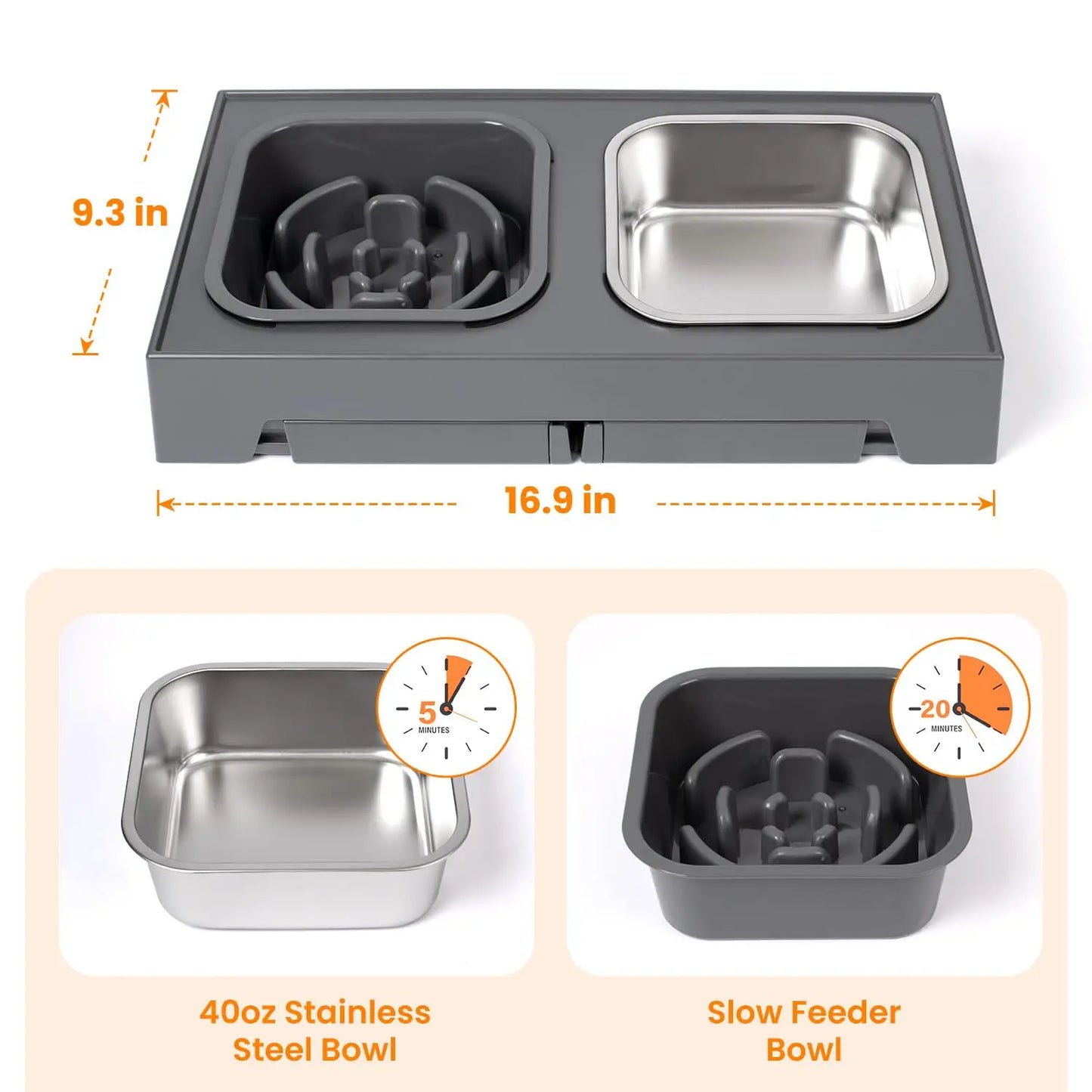 Elevated Slow Feeder Dog Bowls With Foldable Non Slip Stand