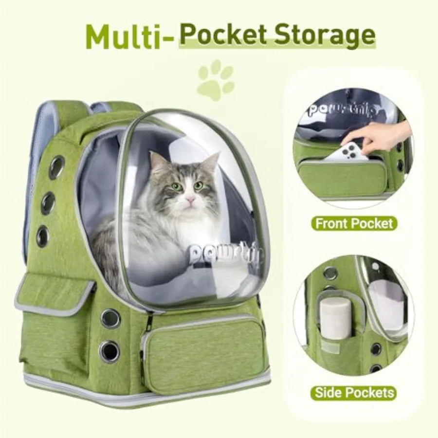 Cat Backpack Carrier with Large Space Bubble Window Airline Approved Breathable Pet Carrier for Small Dogs Cats up to 15lbs Fol