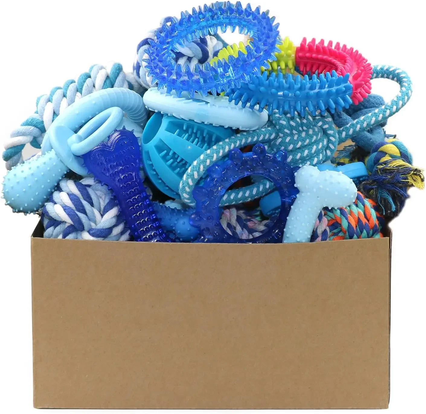 Christmas Dog Toys Bulk 15 Pack, Puppy Chew Toys for Teething Small Medium Puppies Including Variety Tough Rubber and Rope Toys