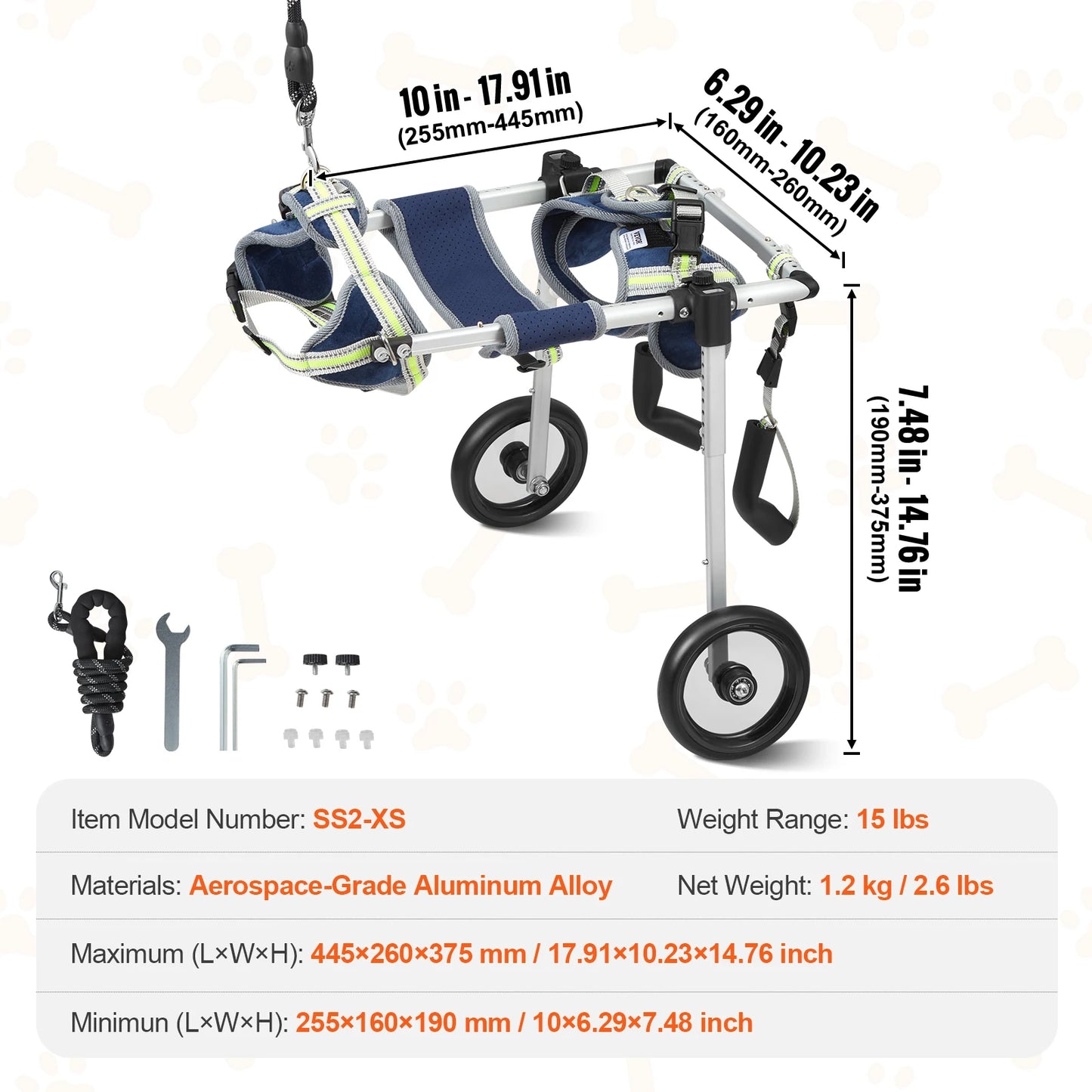 Dog Wheelchair With Two Wheels For Hind Legs And Mobility