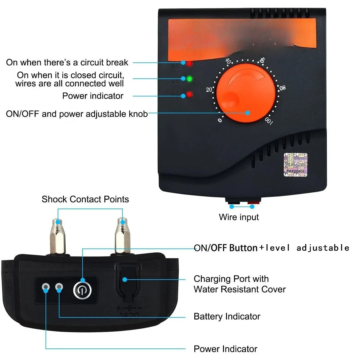 TP16  Dog Electric Fence, Rechargeable Waterproof, 6 Level, Dog Wired Fence Containment, Pet Training Collar, Anti Run Away