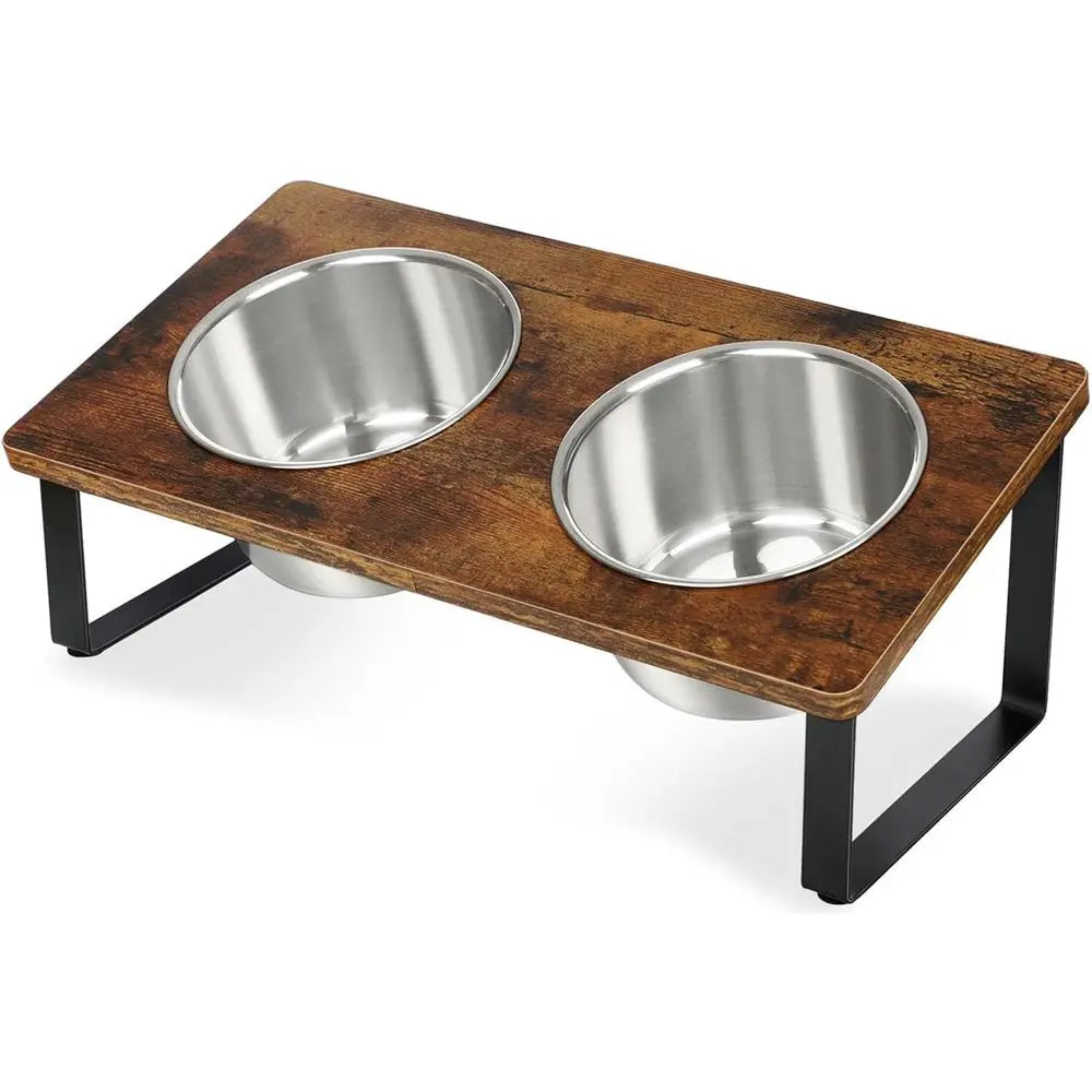 Elevated Wood Dog Feeding Stand Stainless Steel Bowls Anti Vomiting