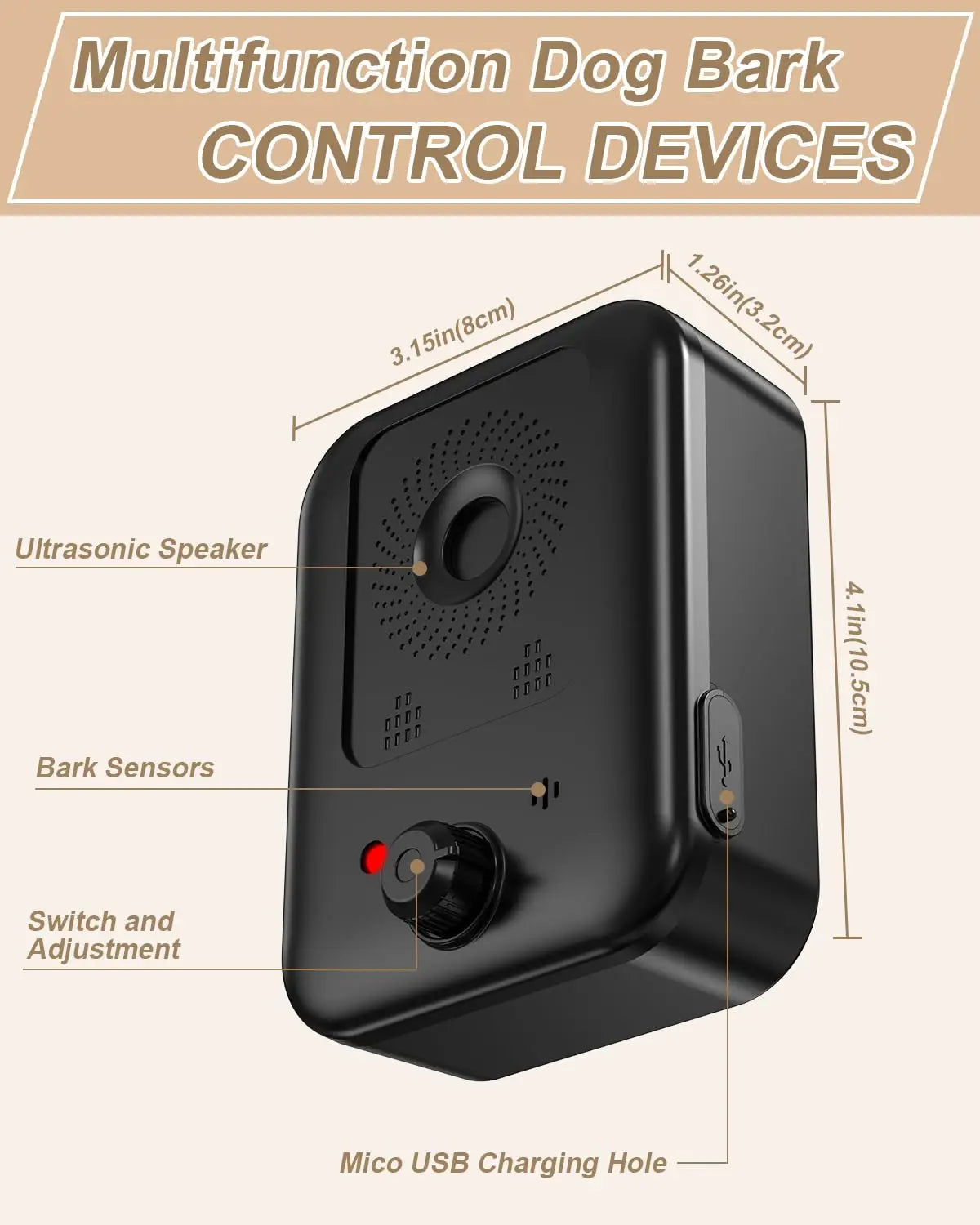 Automatic Ultrasonic Dog Bark Control Device Rechargeable Indoor Outdoor