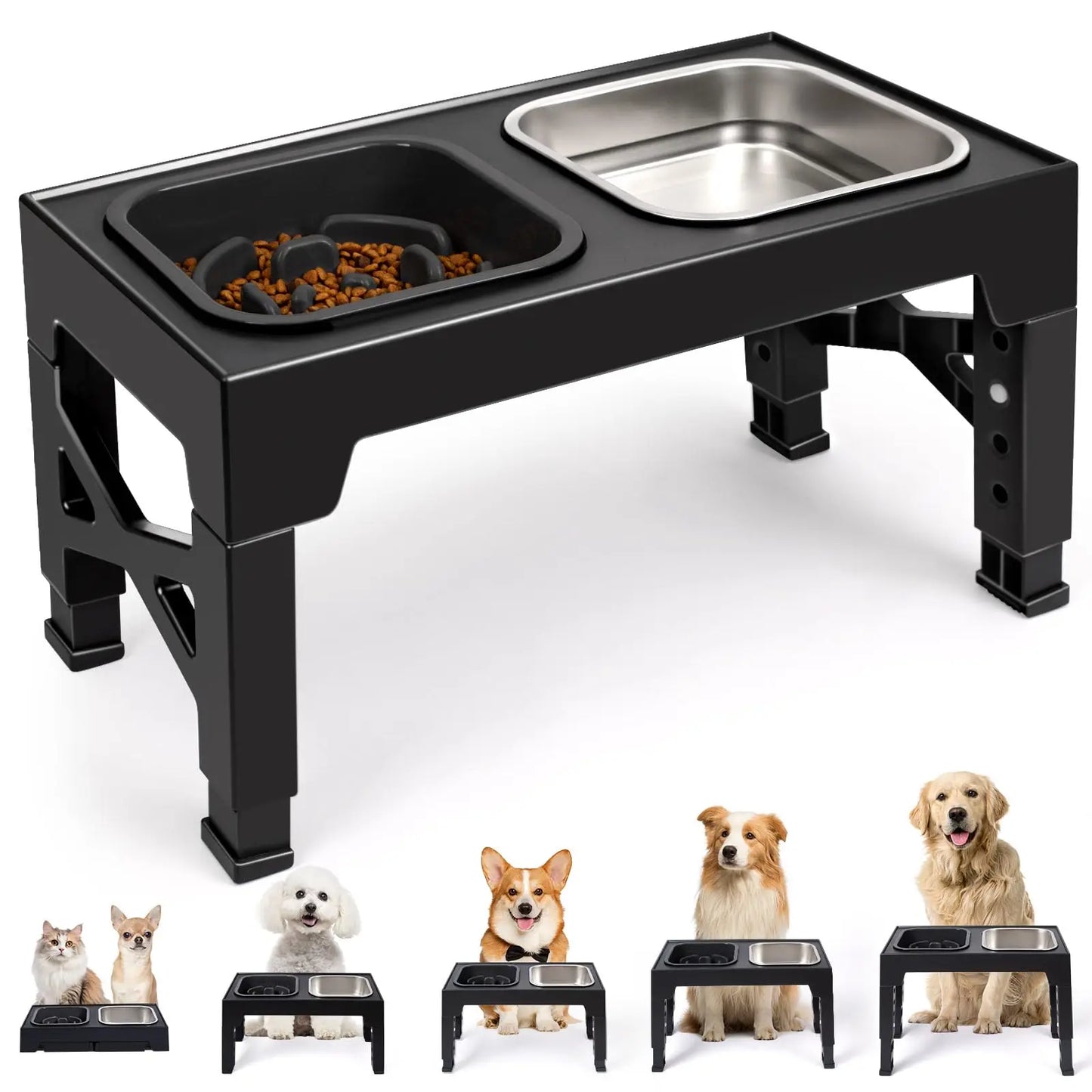 Elevated Slow Feeder Dog Bowls With Foldable Non Slip Stand