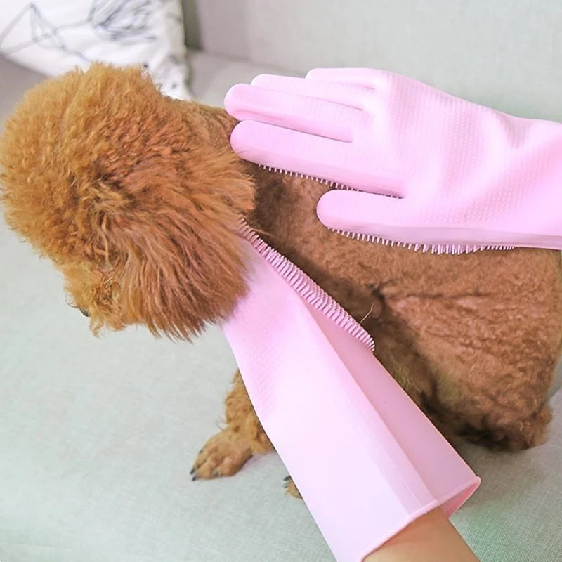 Silicone Pet Bath Gloves for Dogs Scrubbing and Drying