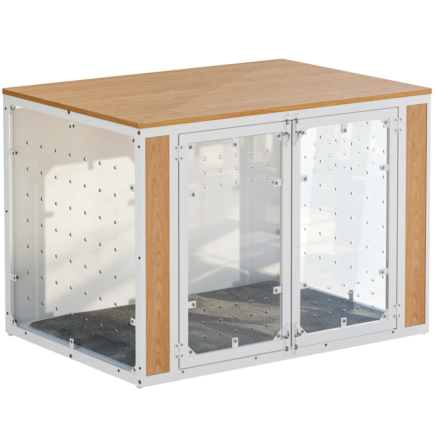 Modern Acrylic Dog Crate Furniture End Table With Wood Top