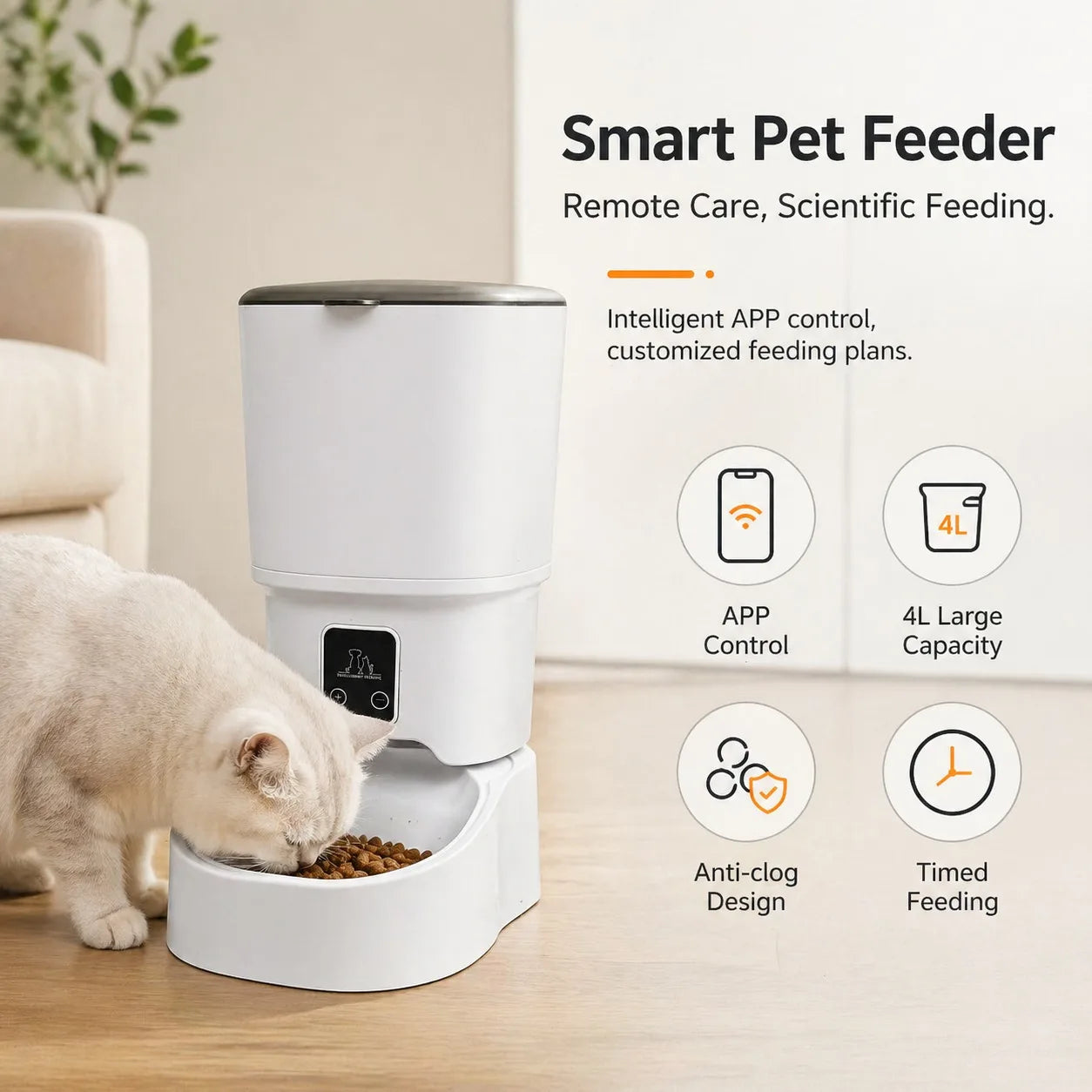 Smart Automatic Cat Feeder App Control Timed Feeding Anti Clogging