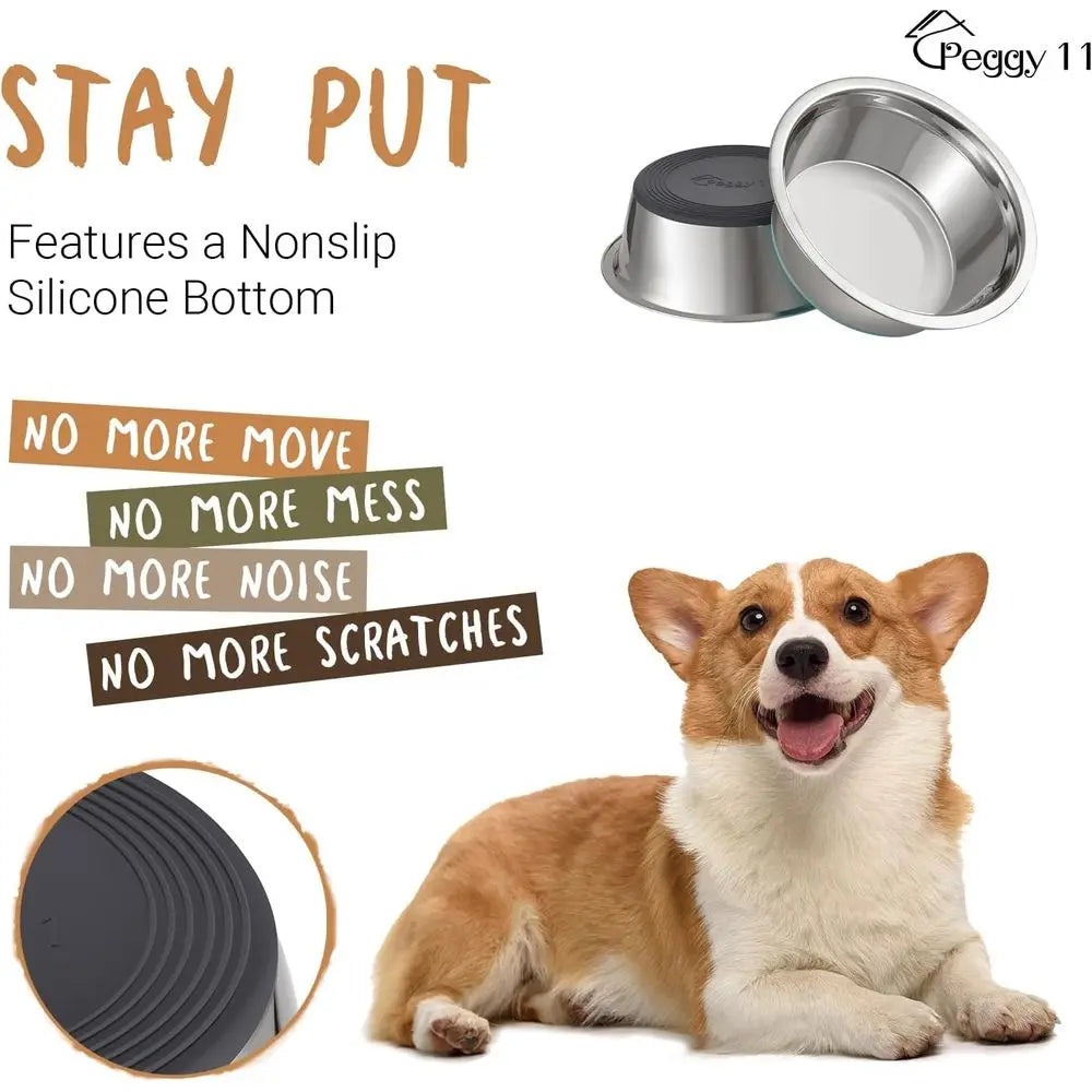 Stainless Steel Non Slip Dog Bowls Silicone Base Stable Holder