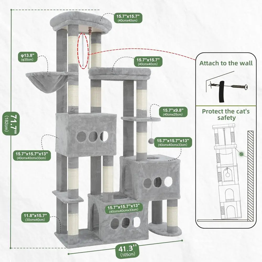 Gitelsnour Cat Tree or Large Adult, 71.7'' Tall Cat Tower or Indoor Cats, Sturdy Heavy Duty Cat Tree Tower or 20 lbs+Cats, 3 Big