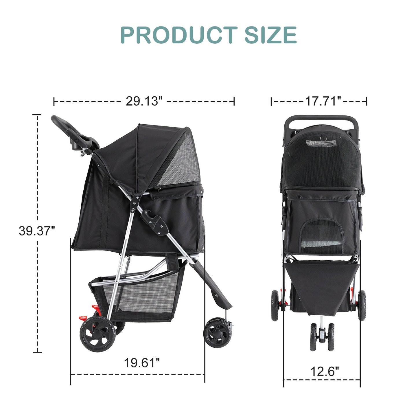 Dumos 3 Wheel Foldable Pet Stroller For Small Dogs And Cats