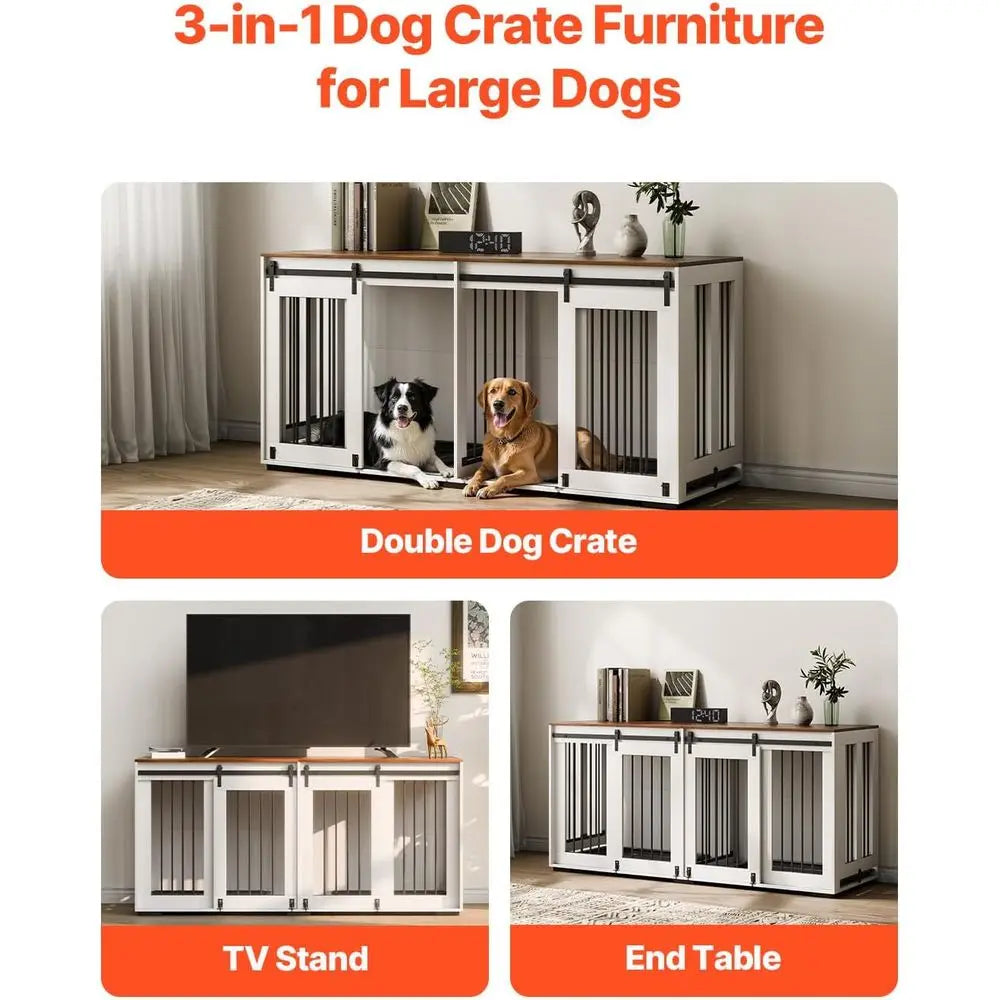 Dual Dog Crate Furniture With Sliding Doors TV Stand