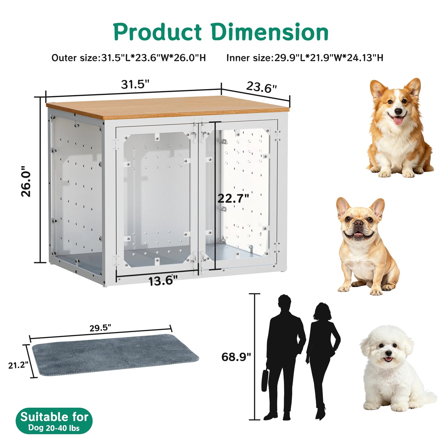 Modern Acrylic Dog Crate Furniture End Table With Wood Top