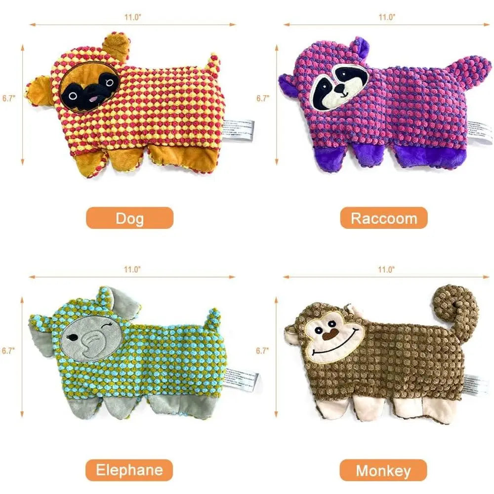 Cute No Stuffing Dog Toy for Small, Medium Breeds, Indoor Puppies with Soft Squeaker and Crinkle Paper, No Chew and Play (4 Pack