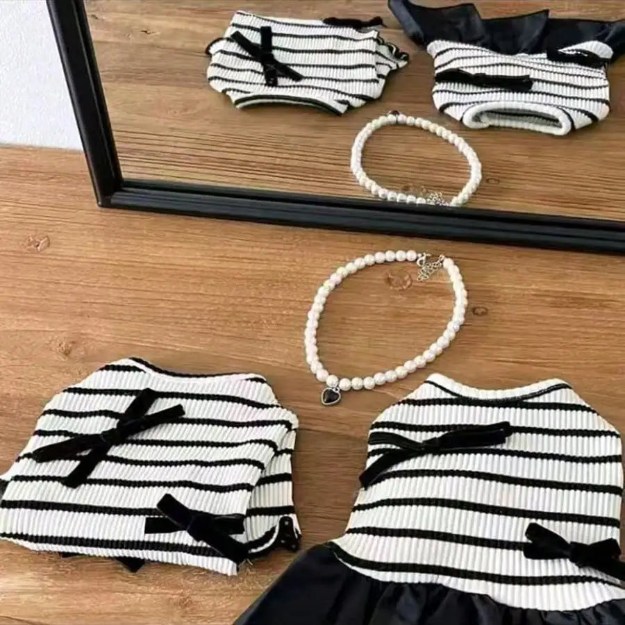 Small Dog Striped Casual Dress Lightweight Airy Fabric Pet Clothes