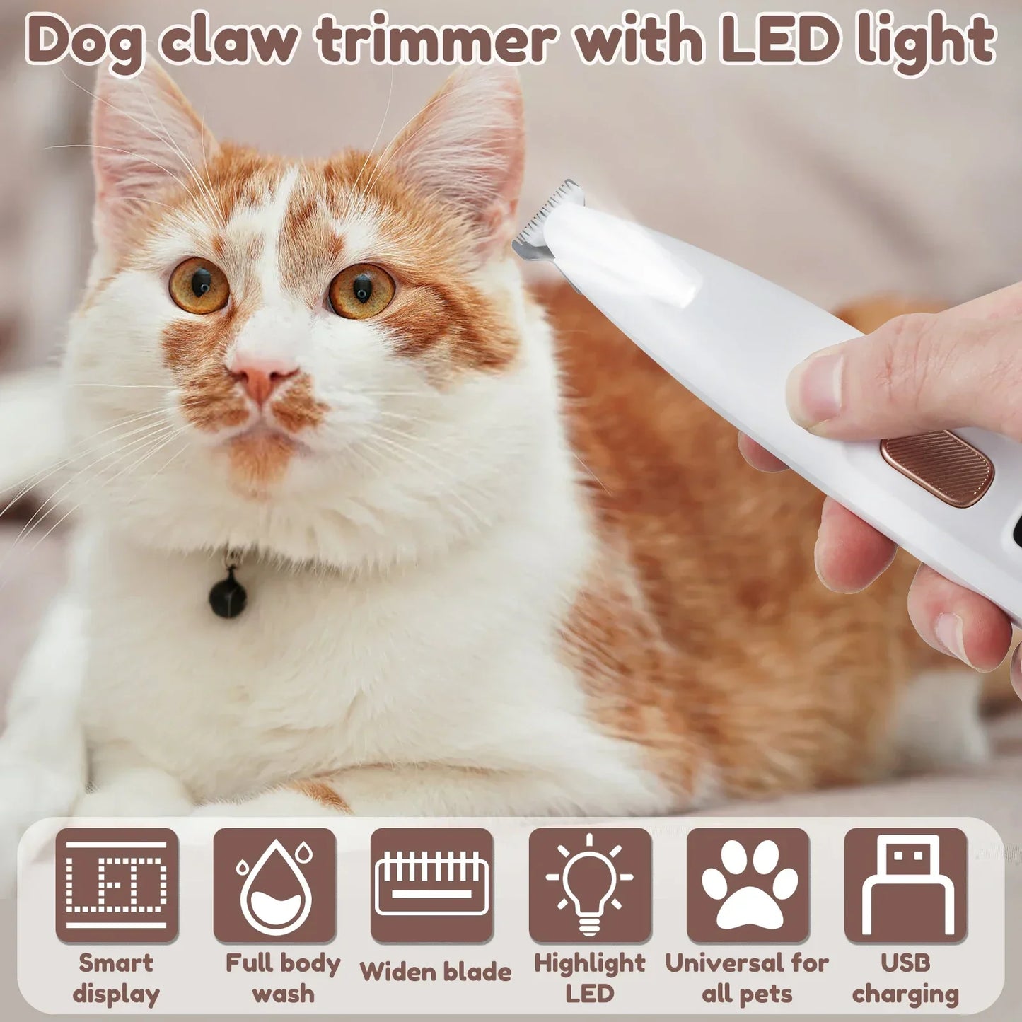 LED Waterproof Dog Paw Trimmer With Widened Blade