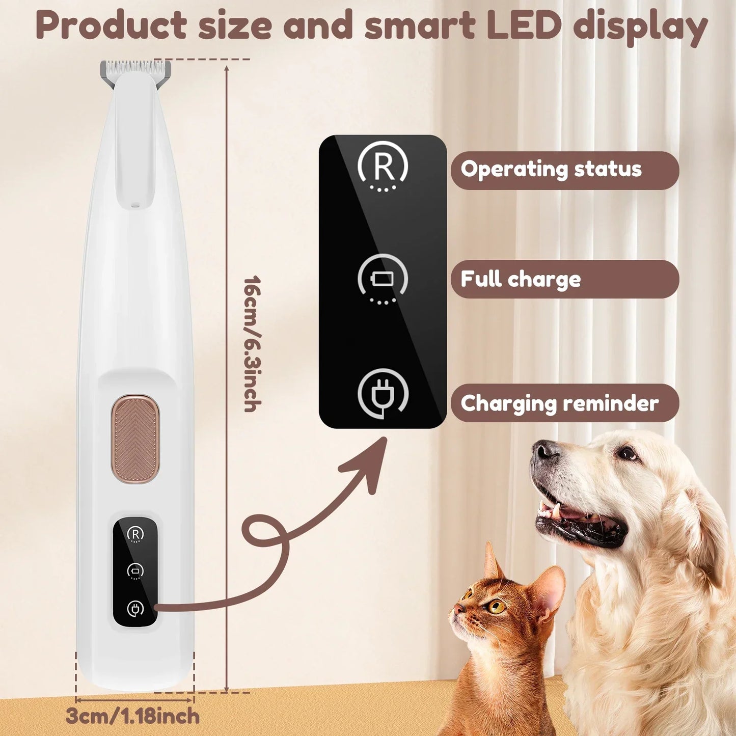 LED Waterproof Dog Paw Trimmer With Widened Blade