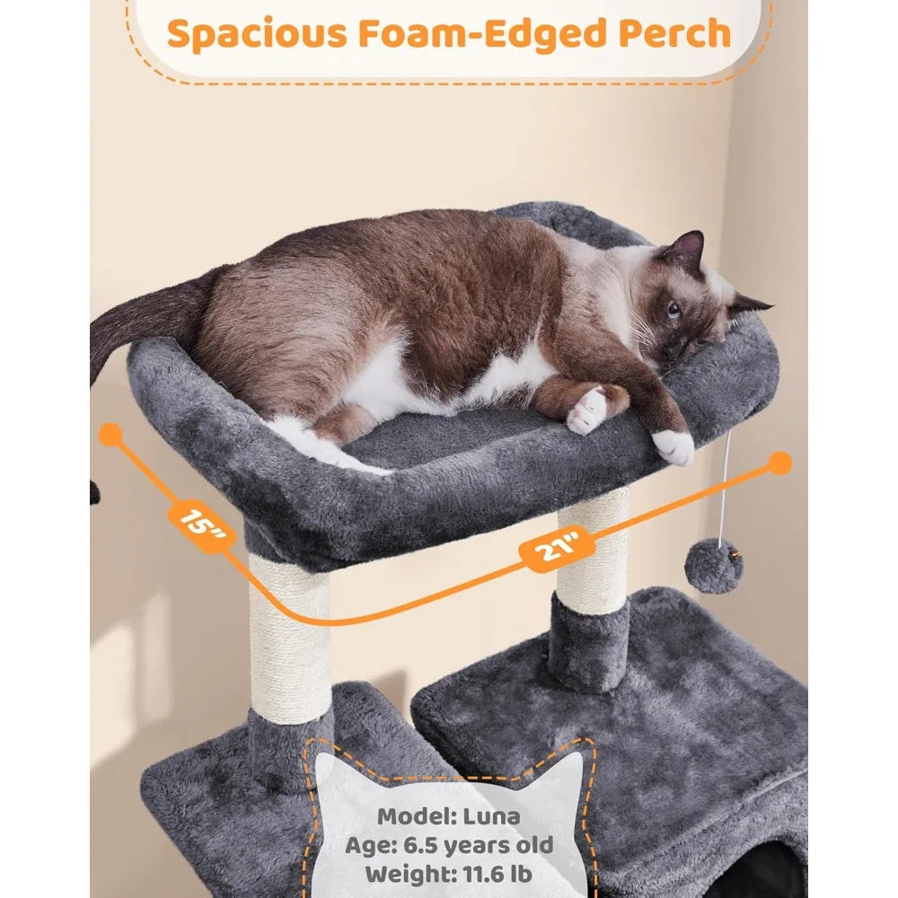 Yah 63" Multi-Level Cat Tree with Sisal Scratching Posts,Condo Hammock Dangling Ball,Platform for Cats Play Sleep