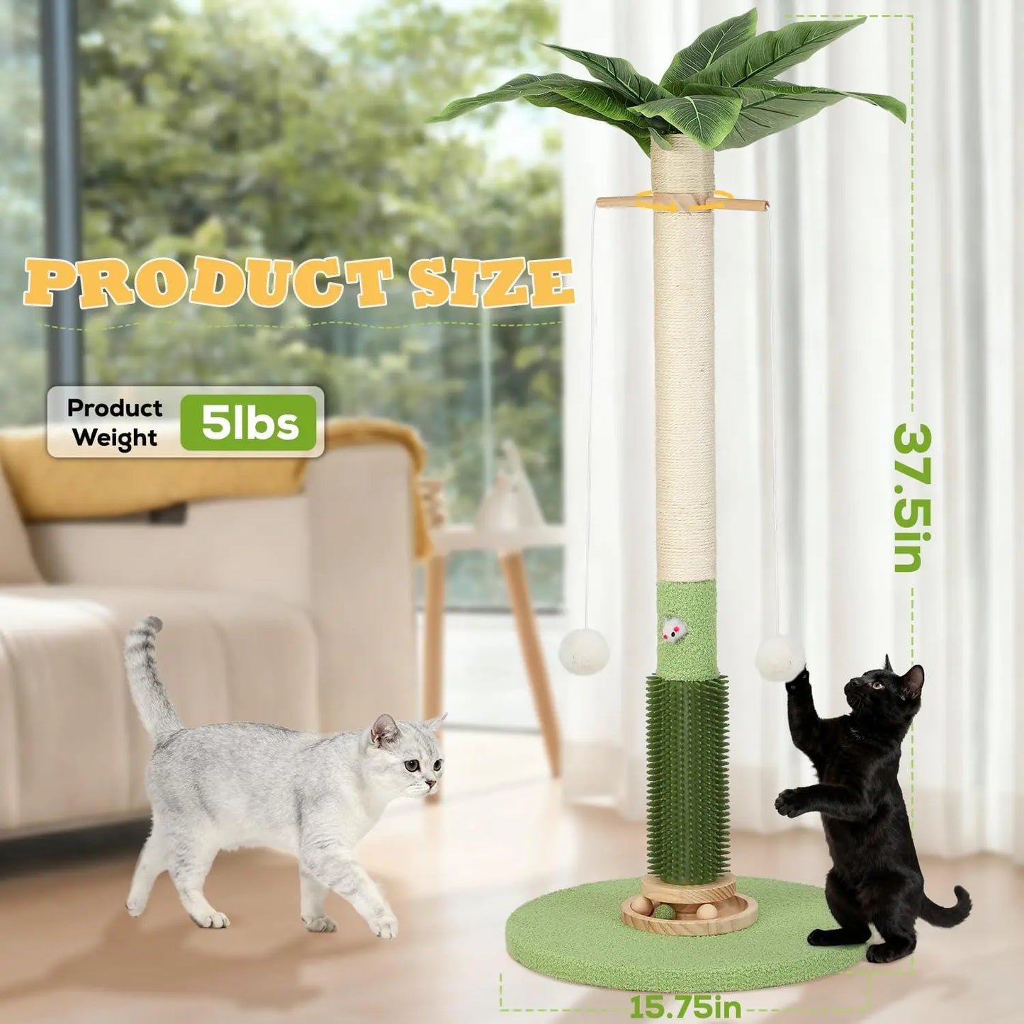 Cat Scratching Post,37.5'' Tall Sisal Cat Tree Scratching Post for Indoor Cat,Cat Scratcher with Cute