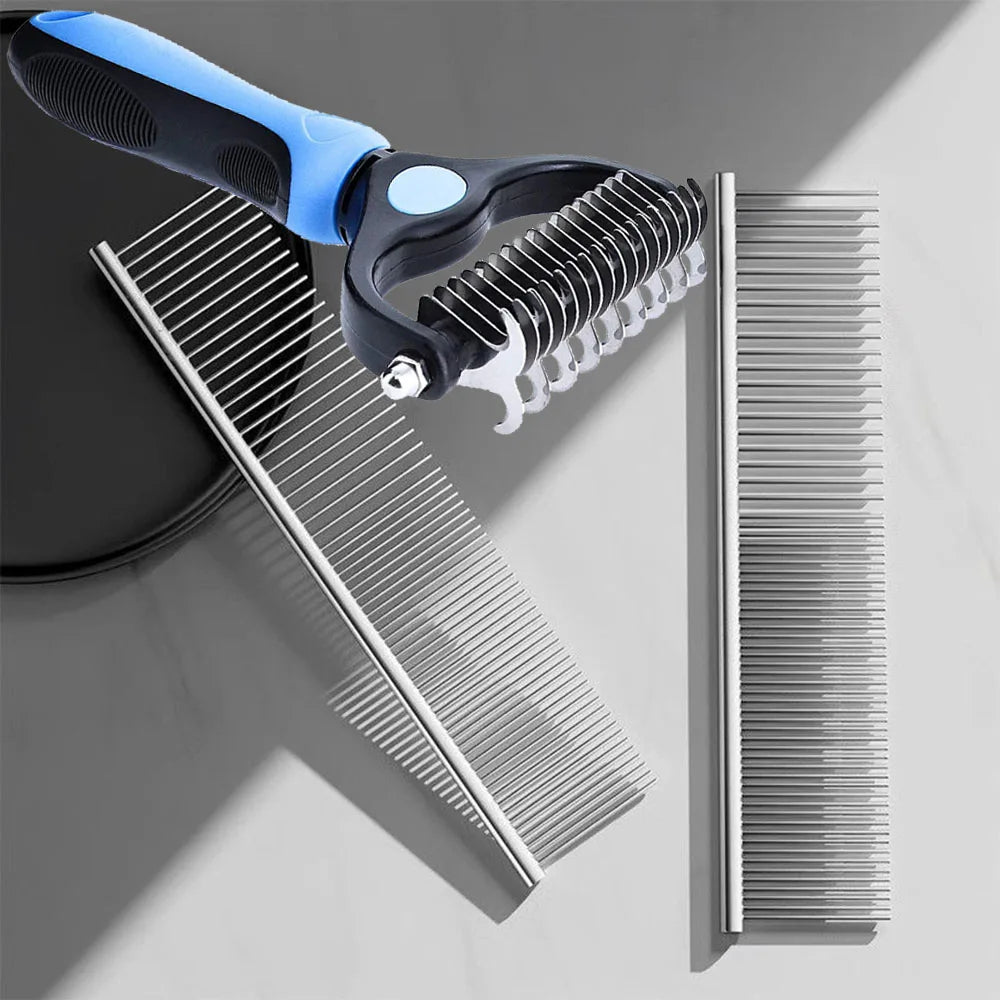 Dog Grooming Rake and Metal Comb Deshedding Brush for Pets