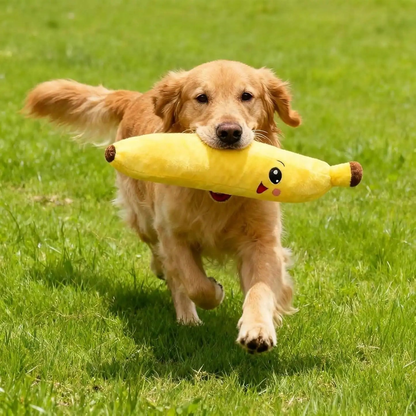 1Pc Squeaky Banana Dog Chew Toy, Soft Polyester Anxiety Relief Interactive Toy for Small Medium Large Dogs, Battery-Free Design
