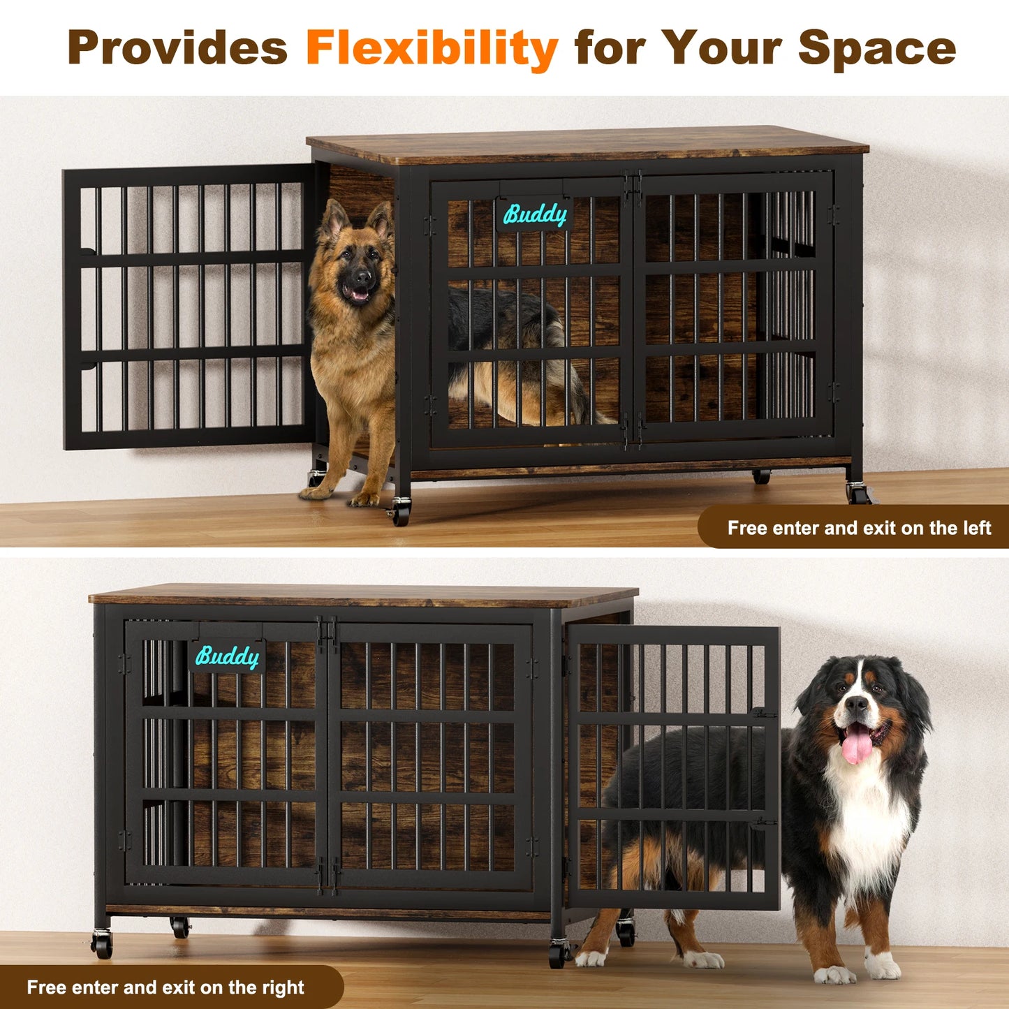 Dog Crate Furniture With Casters Kennel TV Stand Bedside Table