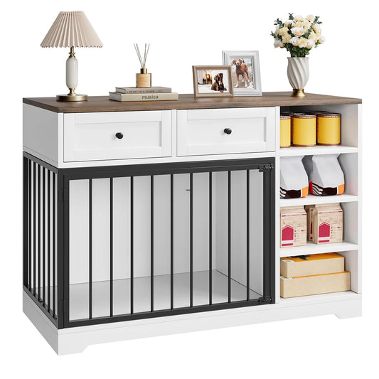 HiMISS Vintage Wooden Dog Crate Furniture TV Stand With Drawers