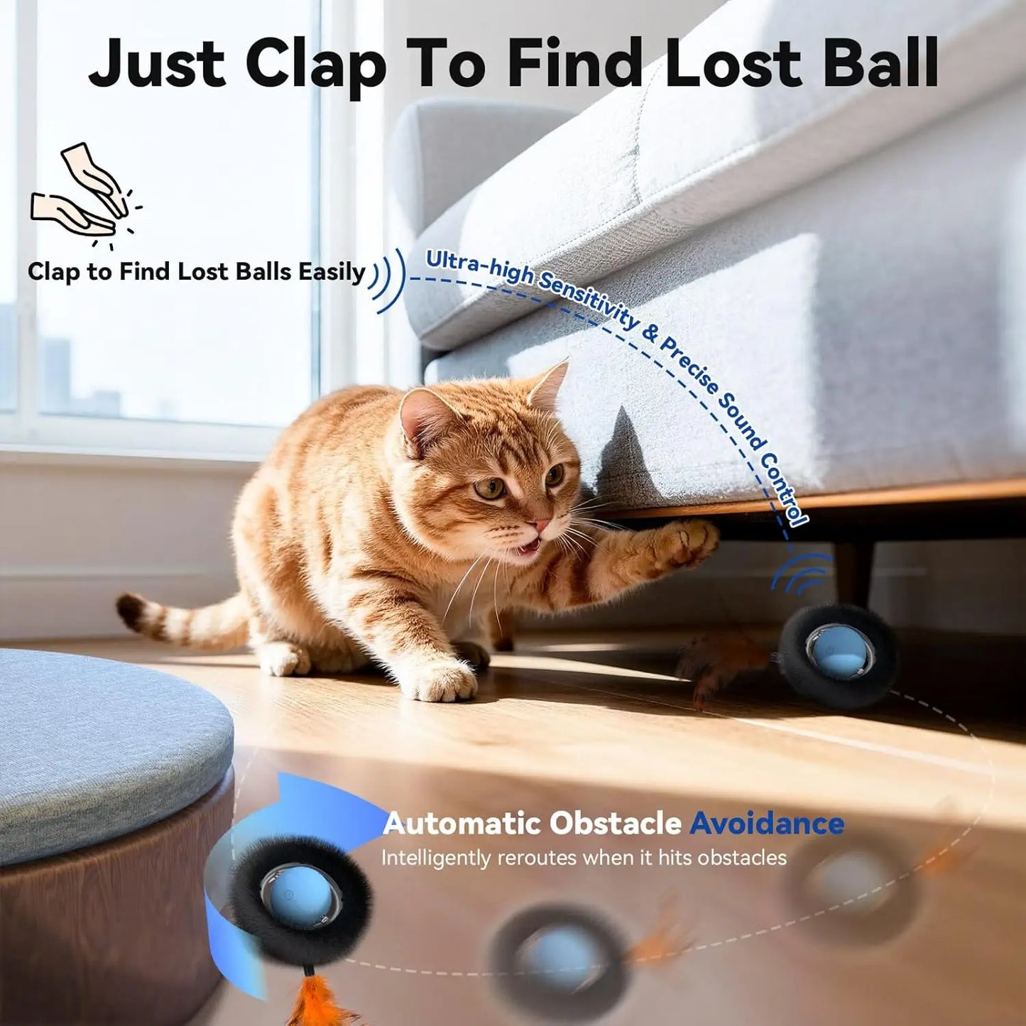 Interactive Cat Toy with Motion Ball & Play Mat, Hide Seek Exercise Game for Indoor Cats, Rechargeable Moving Ball