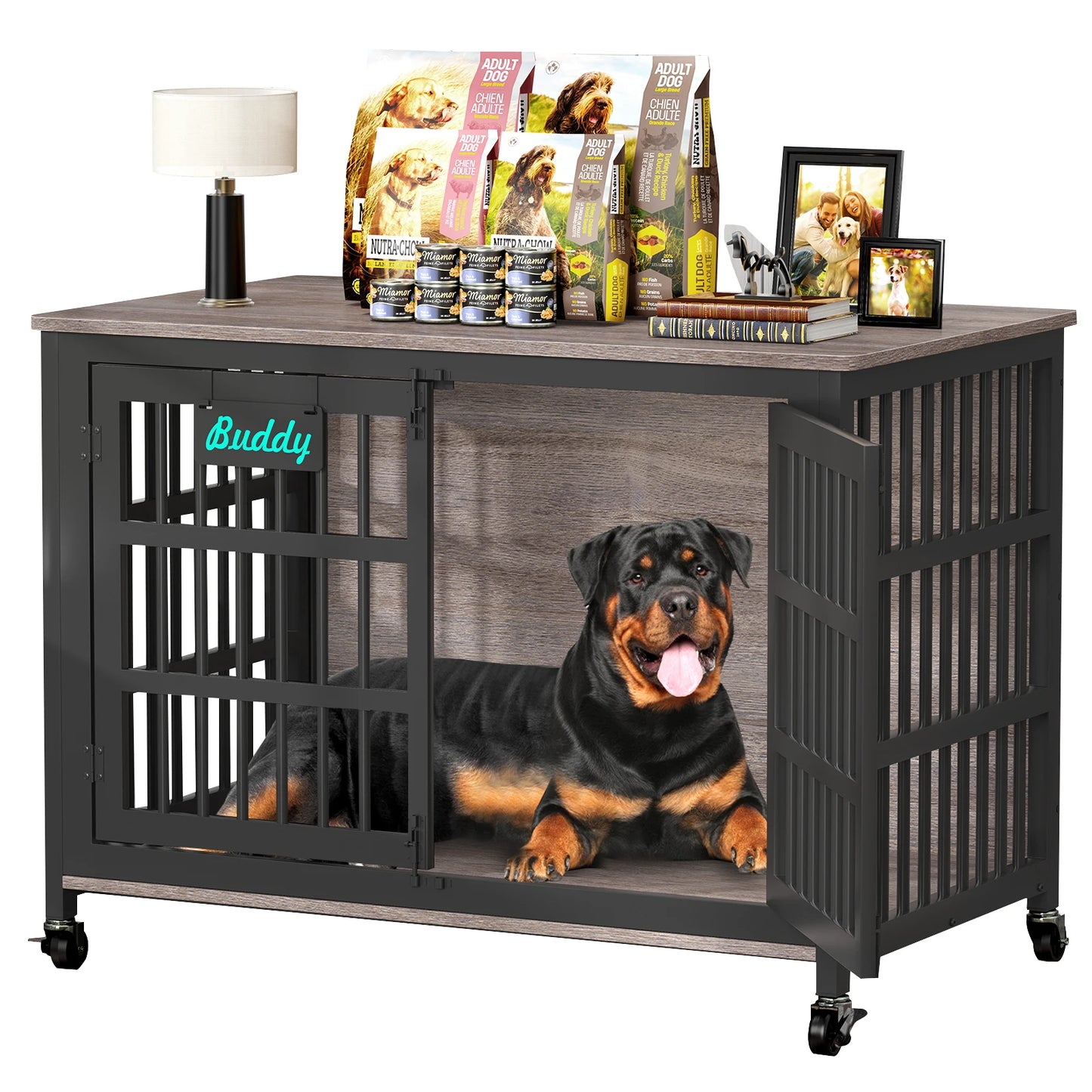 Dog Crate Furniture With Casters Heavy Duty Kennel Indoor