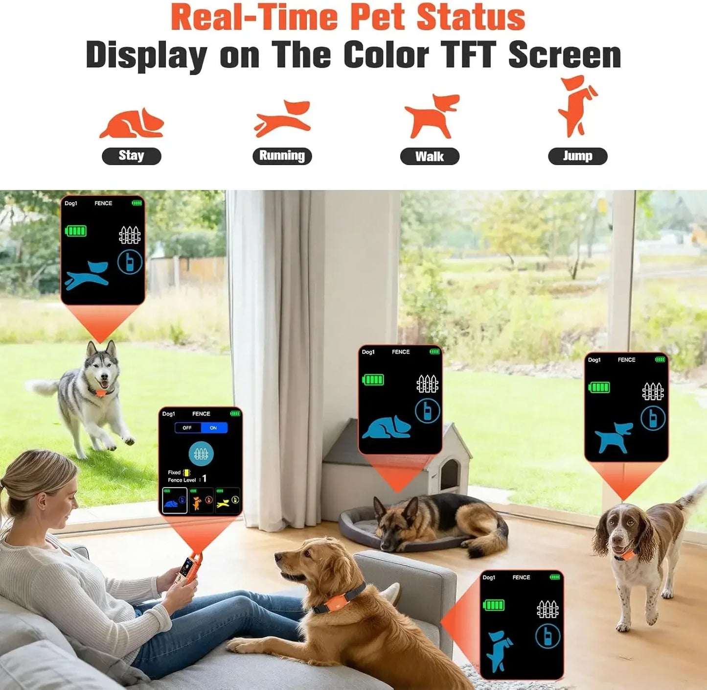 4-in-1 Wireless Dog Fence System, Electric Fences for Medium Large Dogs, 4 Modes Training Collar with Remote, IPX7 Waterproof, P