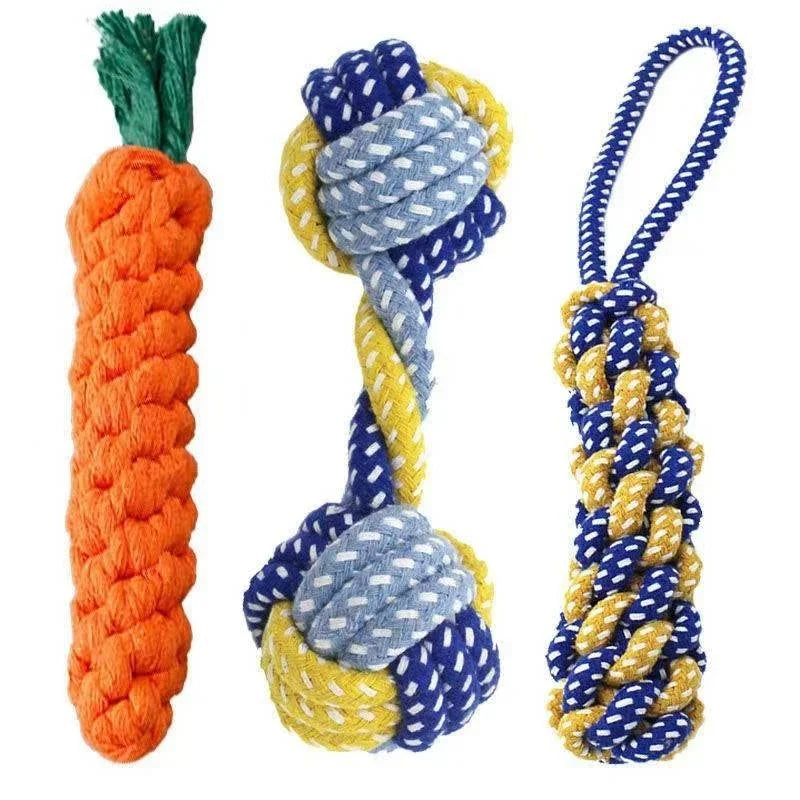 Dog Rope Toy Carrot Knot Ball Chew Toy Durable Braided Teeth Cleaning