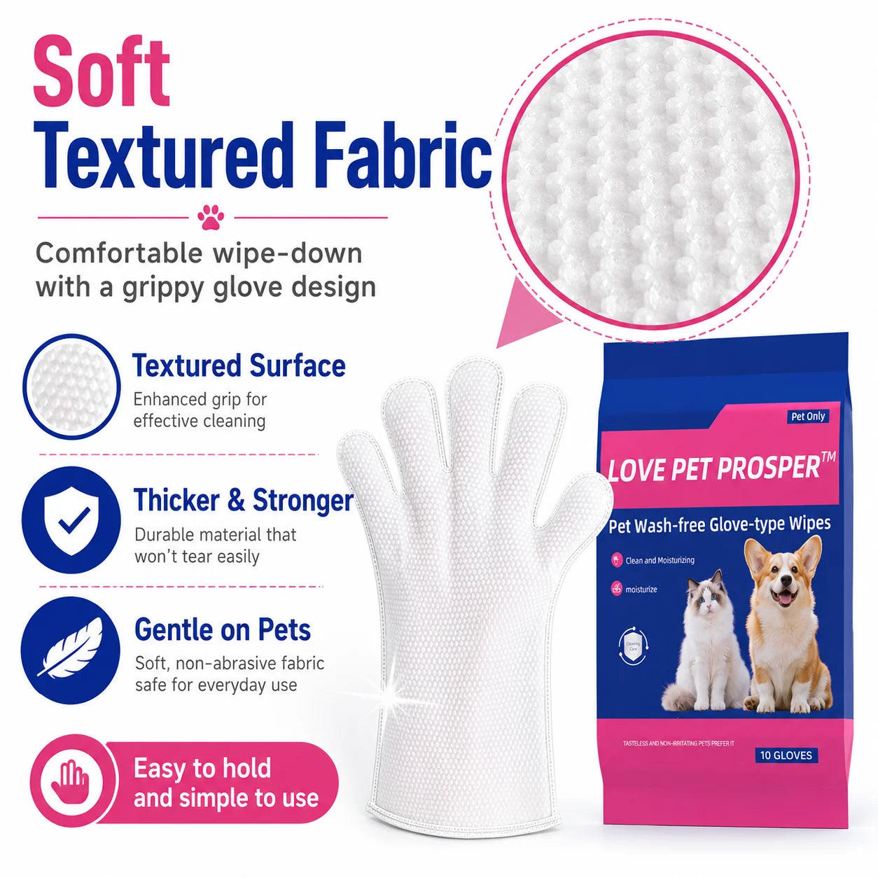 Pet Cleaning Glove Wipes For Dogs And Cats No Rinse