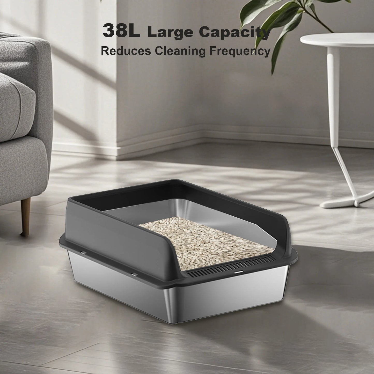 TWISTER.CK Stainless Steel Cat Litter Box With Lid High Sides For Big Cats
