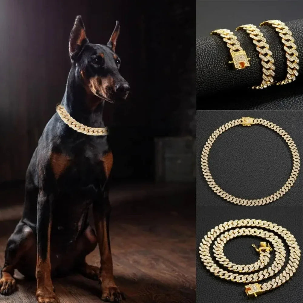 Cuban Chain Stainless Steel Dog Collar With Adjustable Buckle