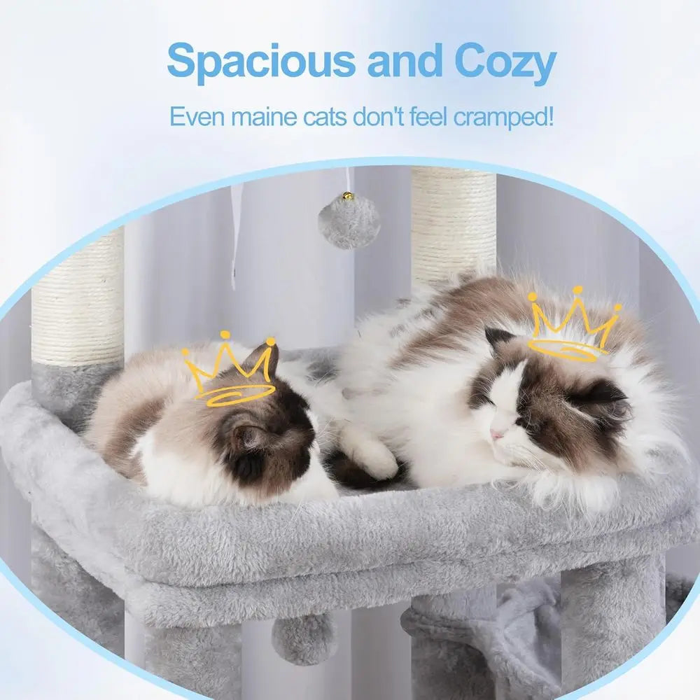 Hey-Cat Tree Tower, Scratching Posts with Extra Large Platorm, Specious Condo, 2 Cozy Hammocks, Sel-Grooming Brush or Indoor Adu